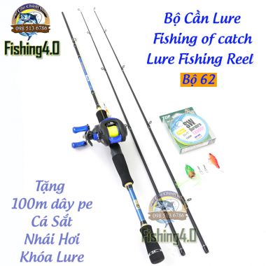 Bộ Cần Câu Lure máy ngang giá rẻ - Cần Fishing of Catch + máy ngang lure fishing reel + tặng kèm phụ kiện ( Bộ 62 )