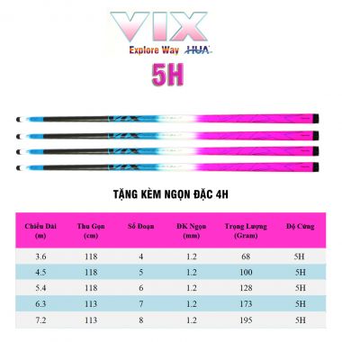 Cần câu tay VIX HUA 5H Tặng kèm ngọn đặc 4H đủ size 3m6 đến 7m2 - BB31