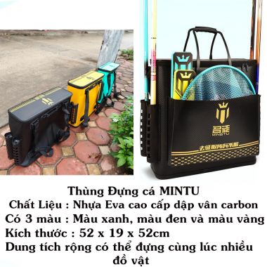 Thùng Đựng Cá Đa Năng MINGTU 50cm, thùng đựng dụng cụ câu cá gấp gọn tiện dụng 3 màu BB65