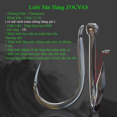 Lưỡi Săn Hàng Chuangwei ROCVAS - [ Hộp 12 Lưỡi ] Cao Cấp - Chuyên Săn cá Lớn Siêu Bền Siêu Cứng - CW04